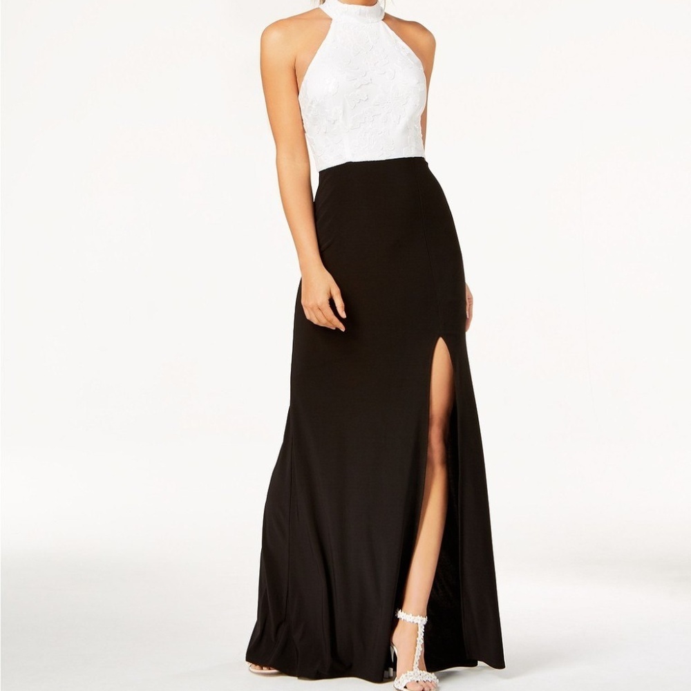 B Darling Black White Colorblocked Prom Dress